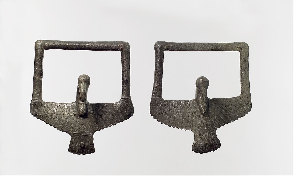 Pair of bird-shaped handles, Bronze, Iran