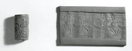 Cylinder seal with animals, Egyptian Blue, Assyrian 