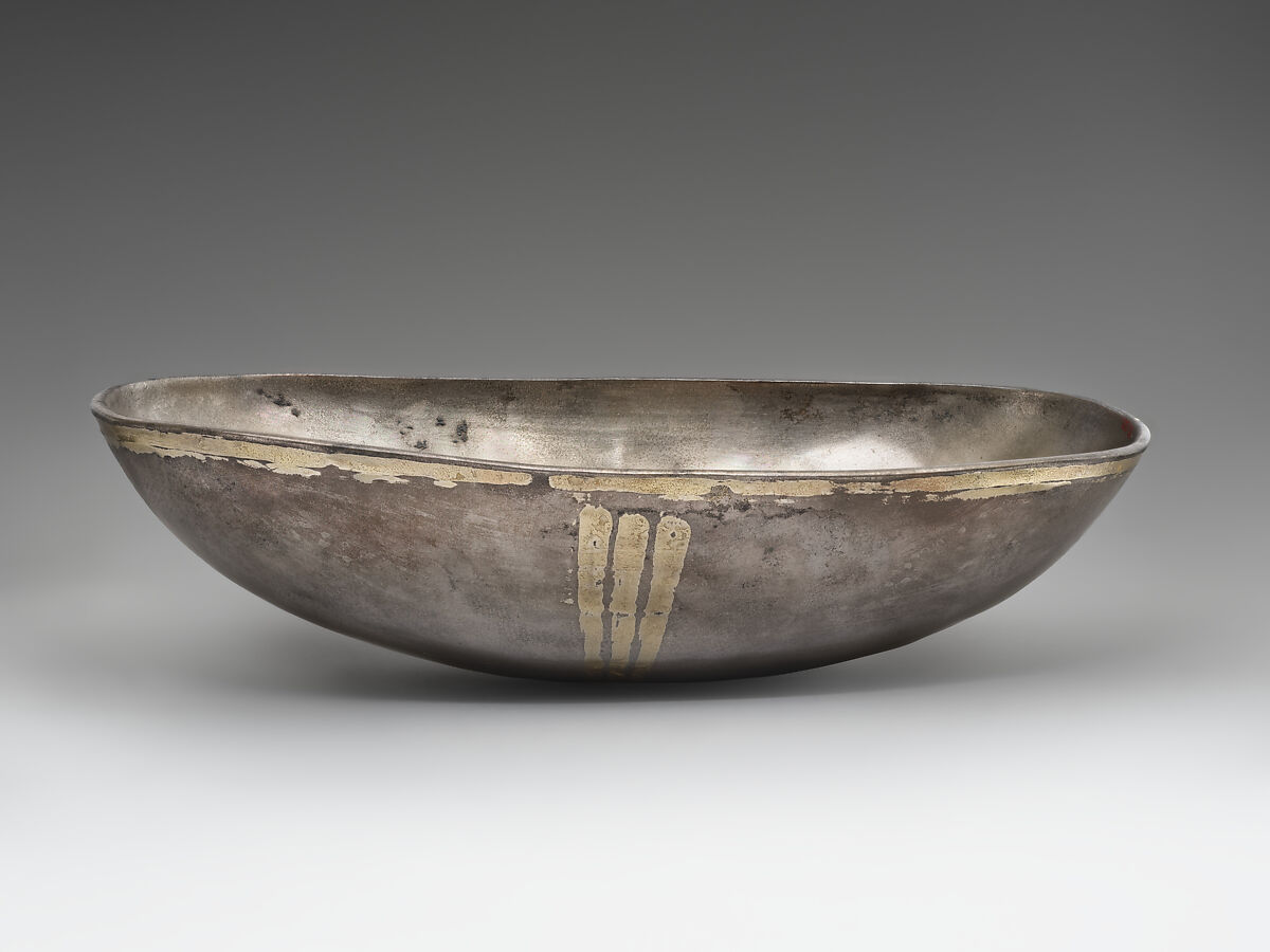 Elliptical bowl, Silver, mercury gilding, Sasanian 