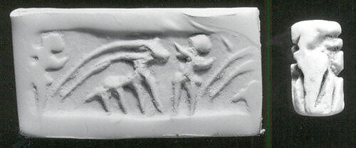 Cylinder seal with two-figure contest scene, Faience, Iranian 
