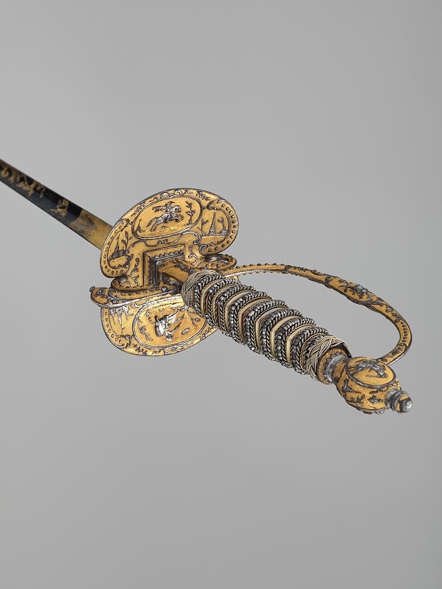 Smallsword with Scabbard, C. Liger (French, Paris, recorded 1770–93), Steel, silver, gold, wood, textile, fishskin, French