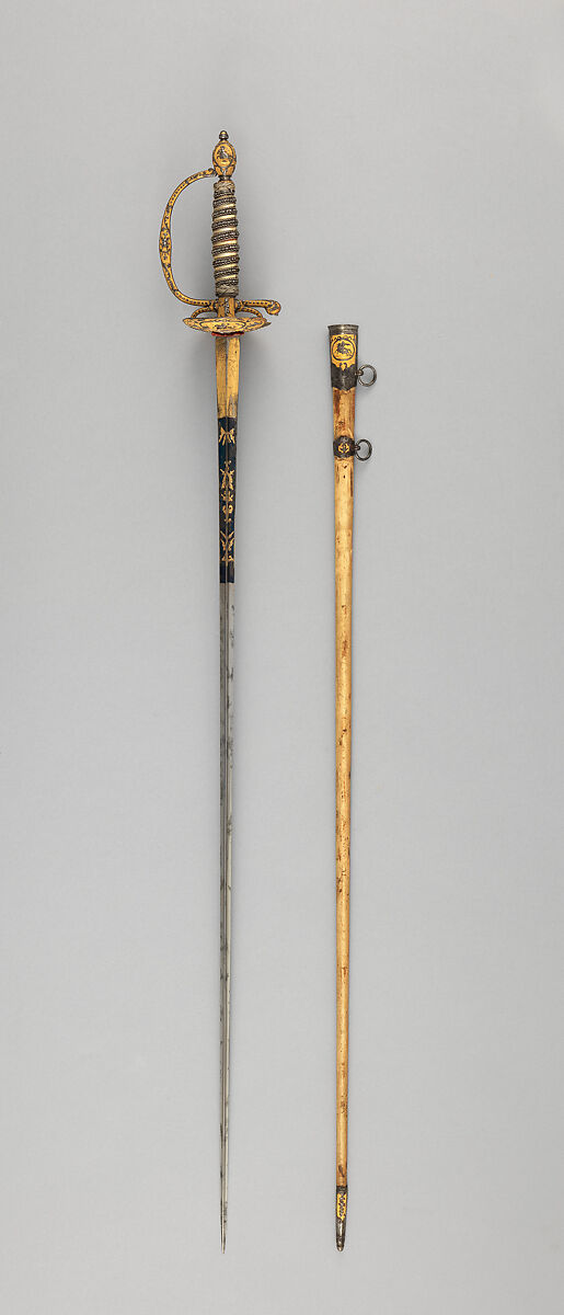 Smallsword with Scabbard, C. Liger (French, Paris, recorded 1770–93), Steel, silver, gold, wood, textile, fishskin, French