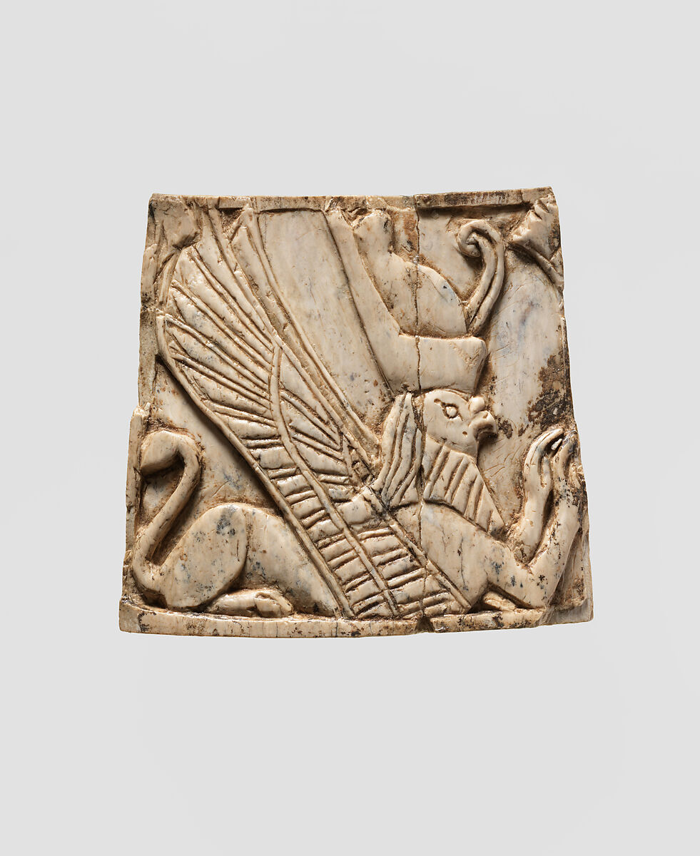 Plaque carved in relief with Egyptianizing creature, Ivory, Assyrian 