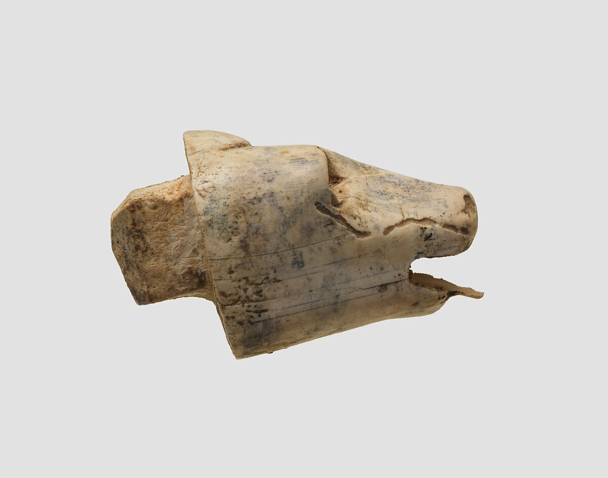 Animal head carved in the round, Ivory, Assyrian