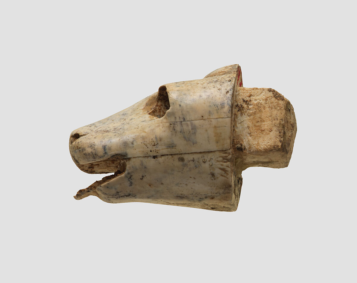 Animal head carved in the round, Ivory, Assyrian