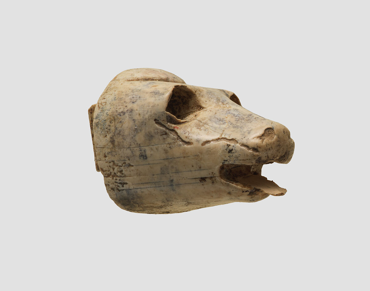 Animal head carved in the round, Ivory, Assyrian