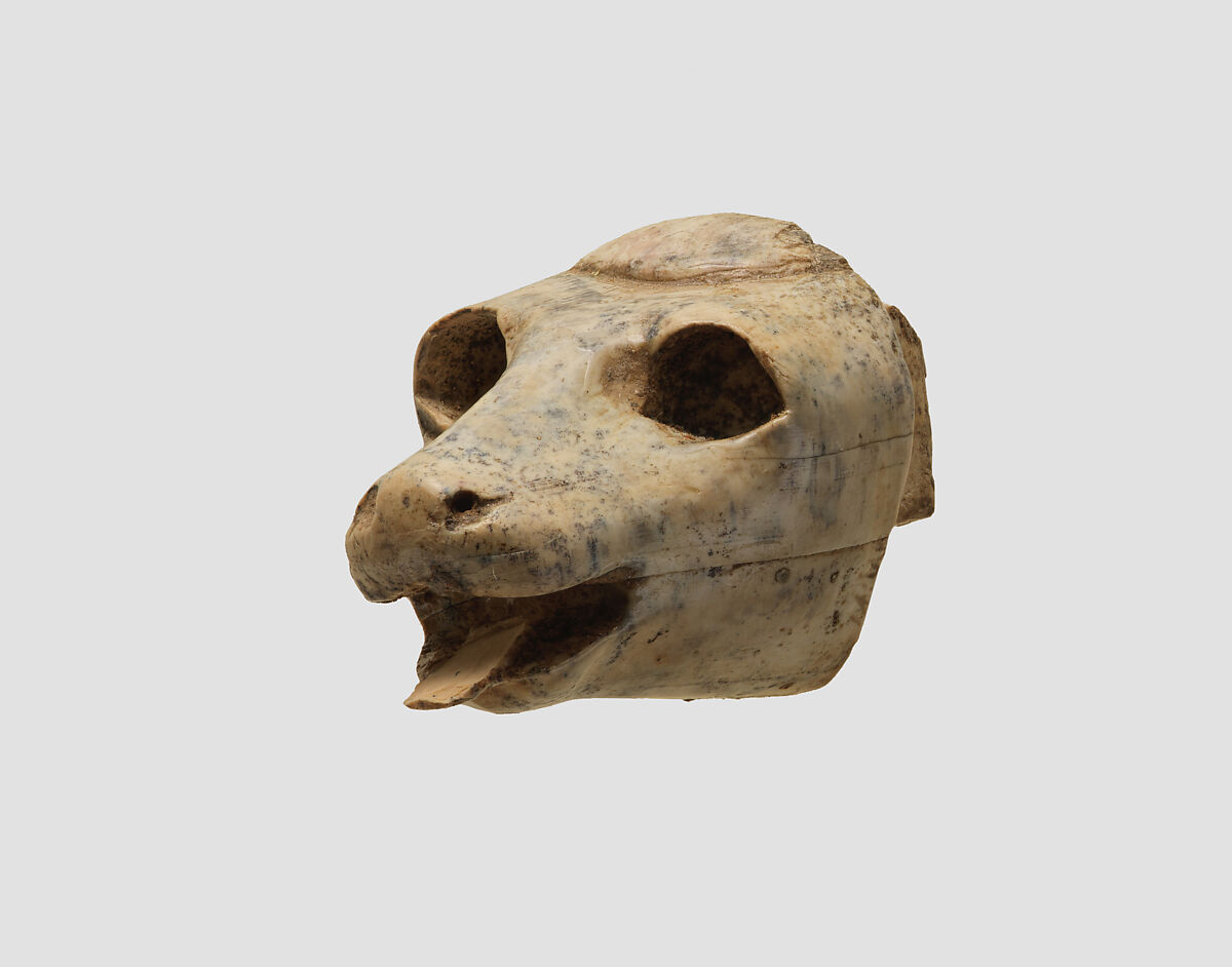 Animal head carved in the round, Ivory, Assyrian 