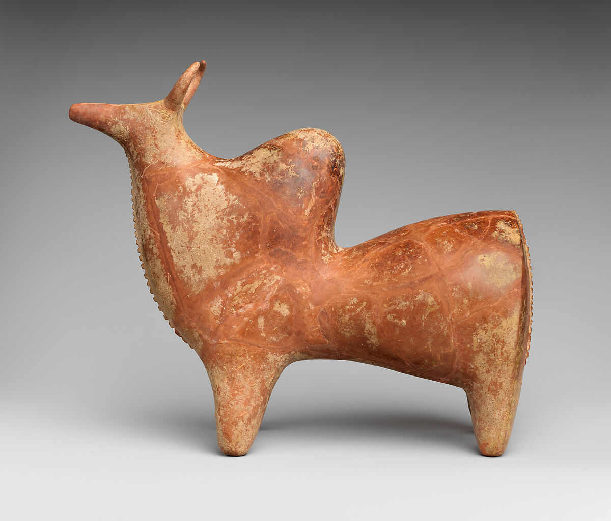 Spouted vessel in the shape of a zebu, Ceramic