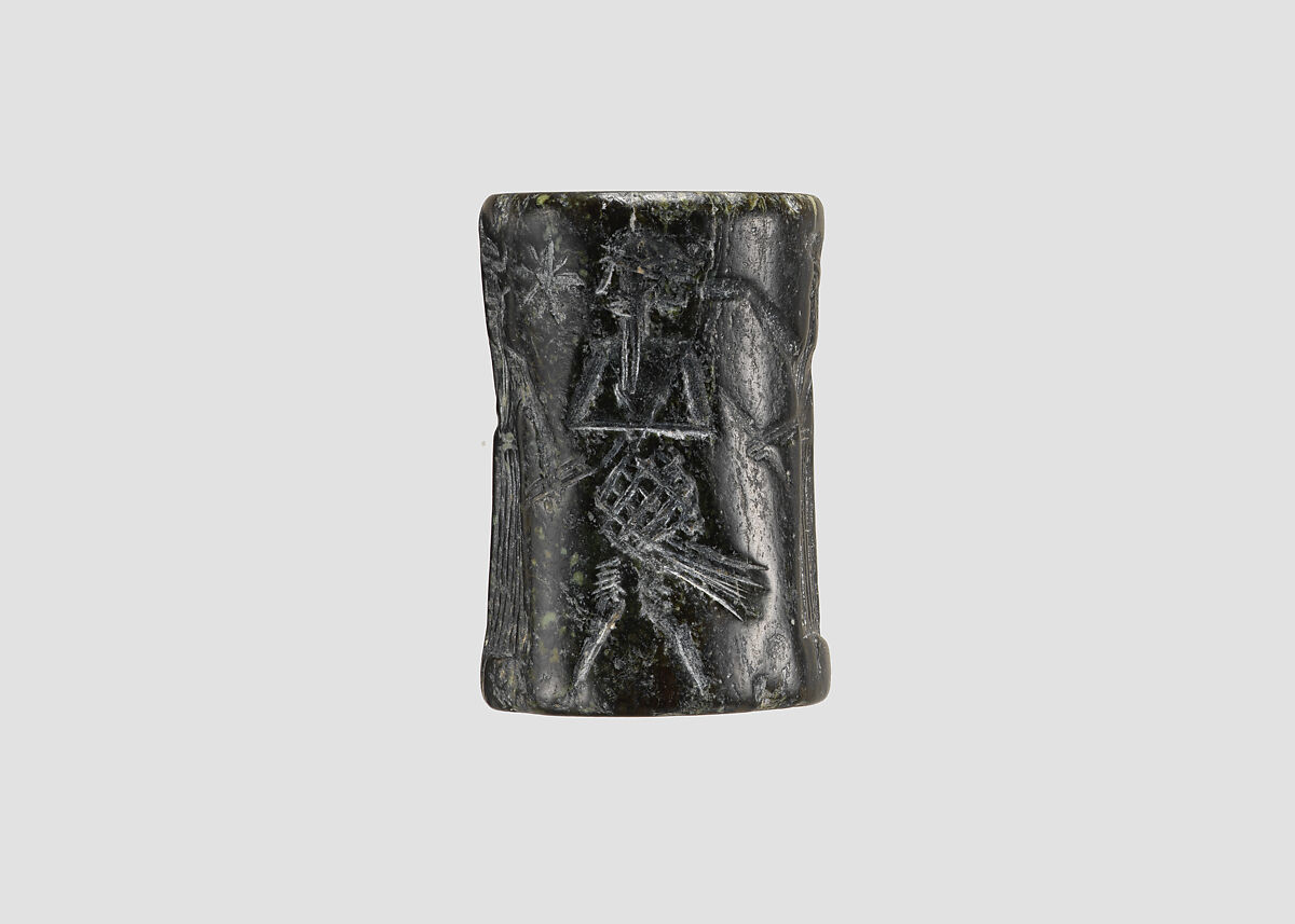 Cylinder seal, Serpentine, black, Akkadian
