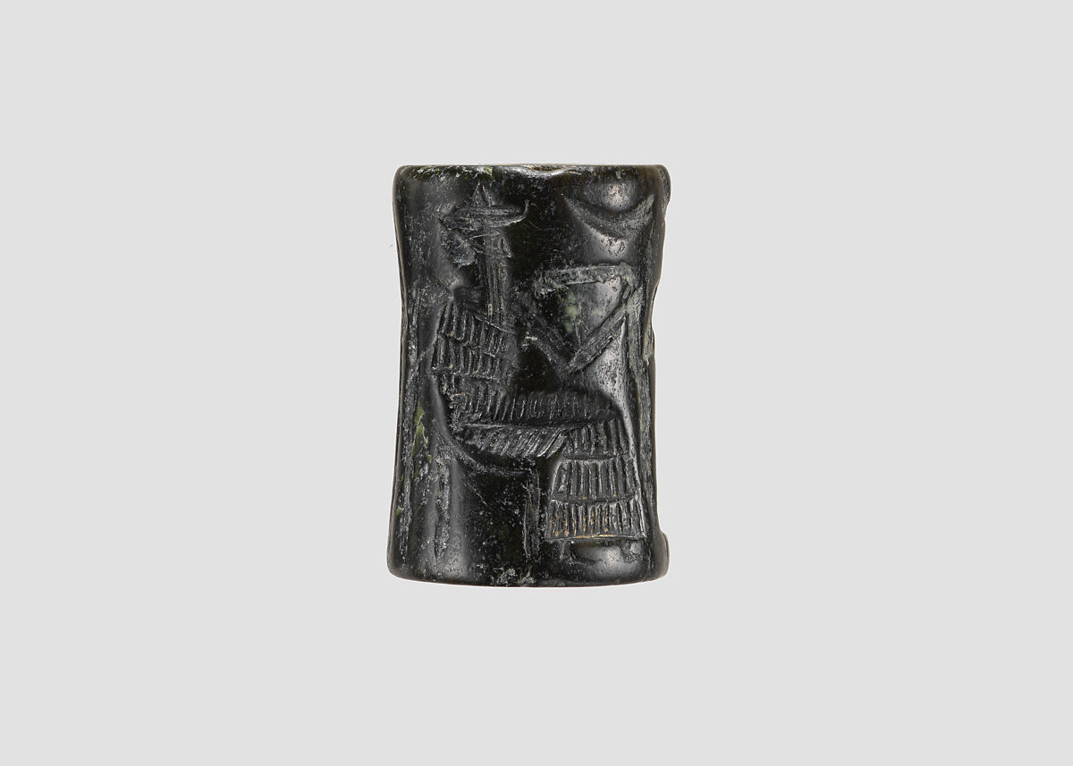 Cylinder seal, Serpentine, black, Akkadian