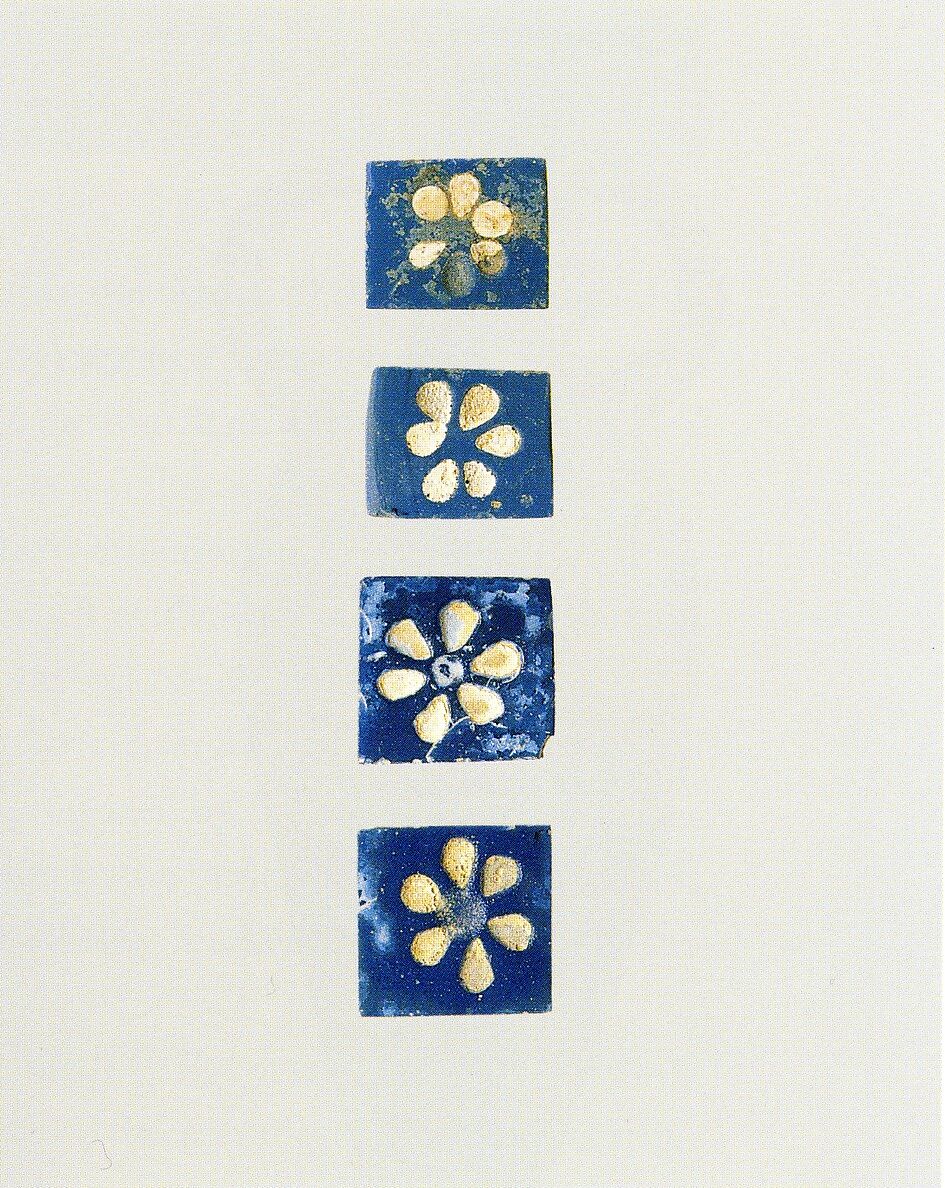 Inlays: white rosettes on blue backgrounds, Glass, Assyrian 