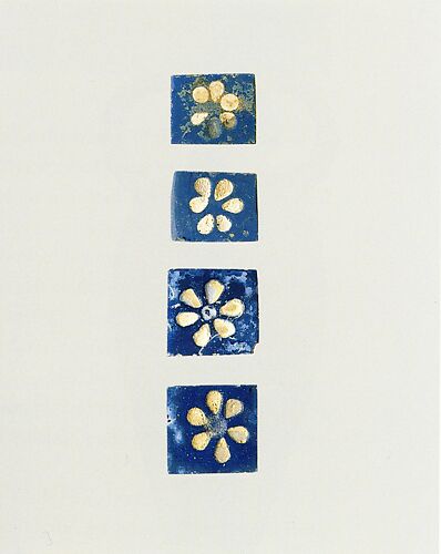 Inlays: white rosettes on blue backgrounds