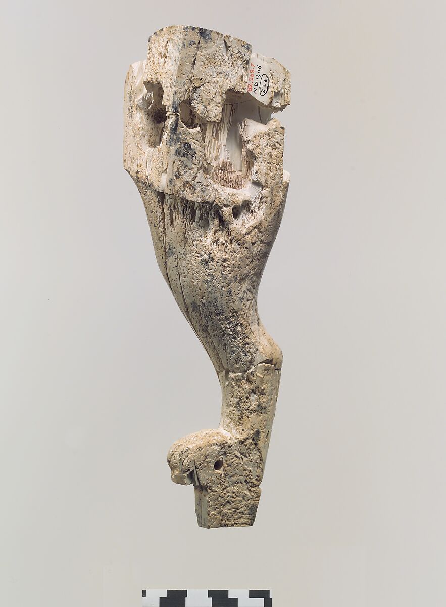 Furniture support carved in the round with a lion's hind leg, Ivory, Assyrian