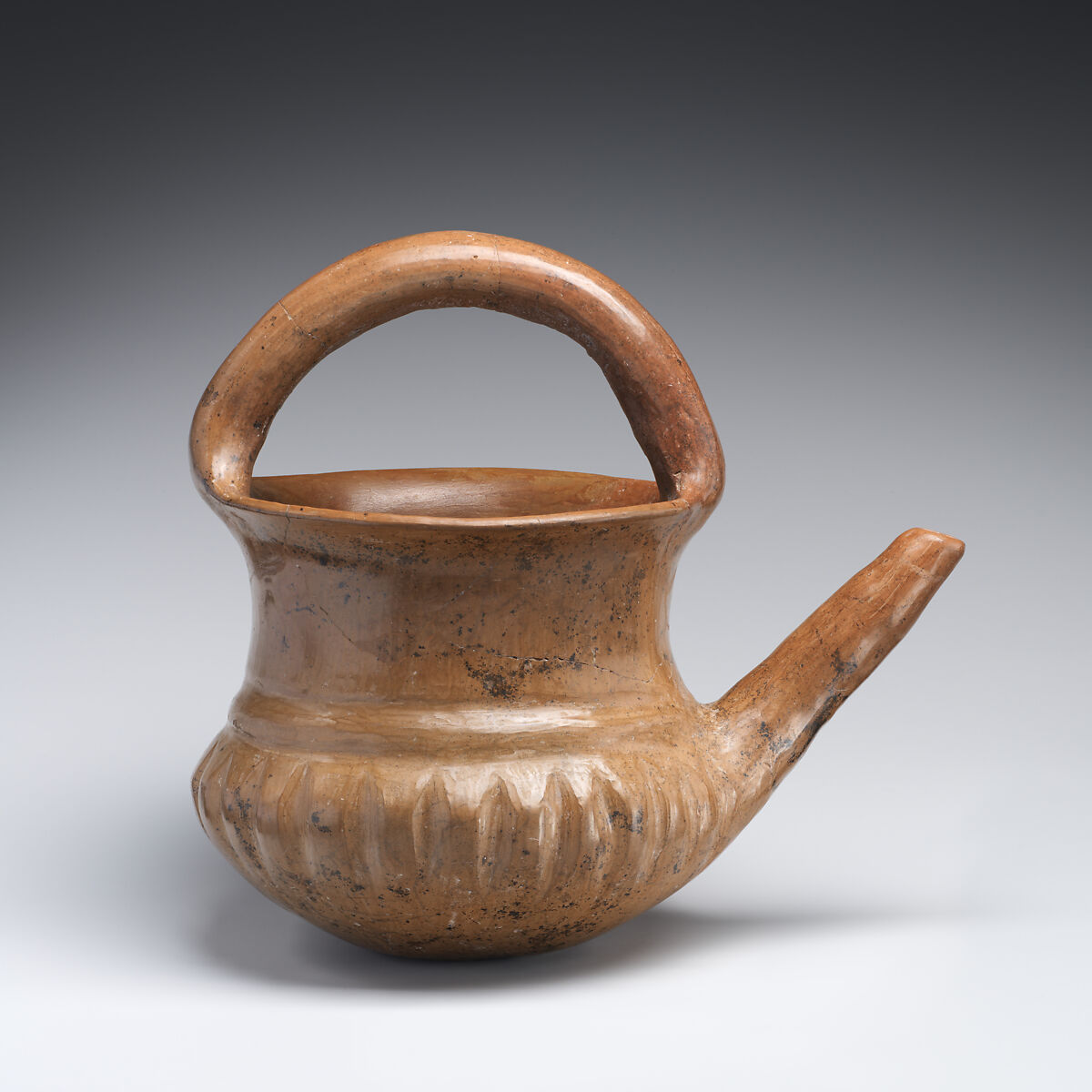 Spouted jar with a basket handle, Ceramic, Iran