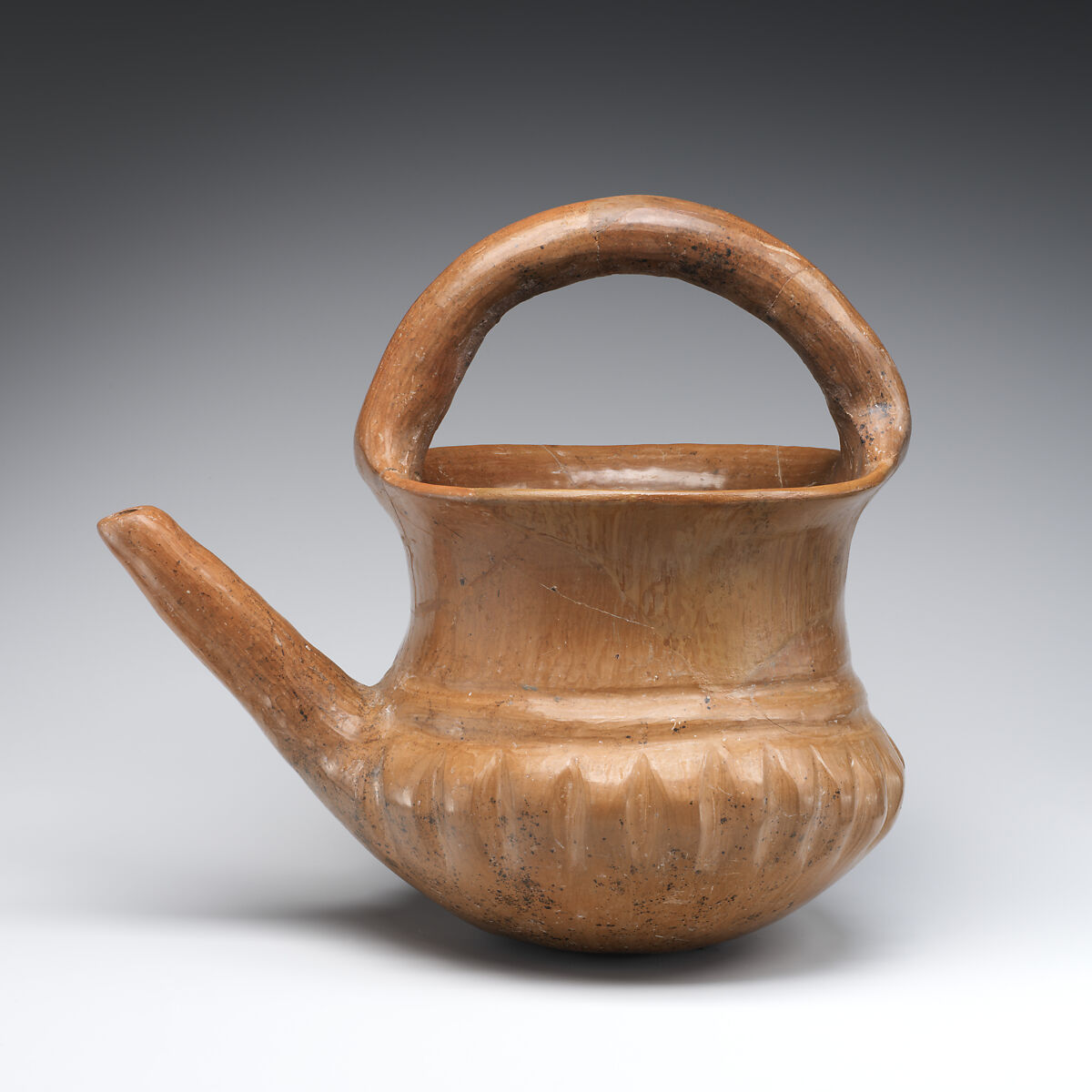 Spouted jar with a basket handle, Ceramic, Iran 