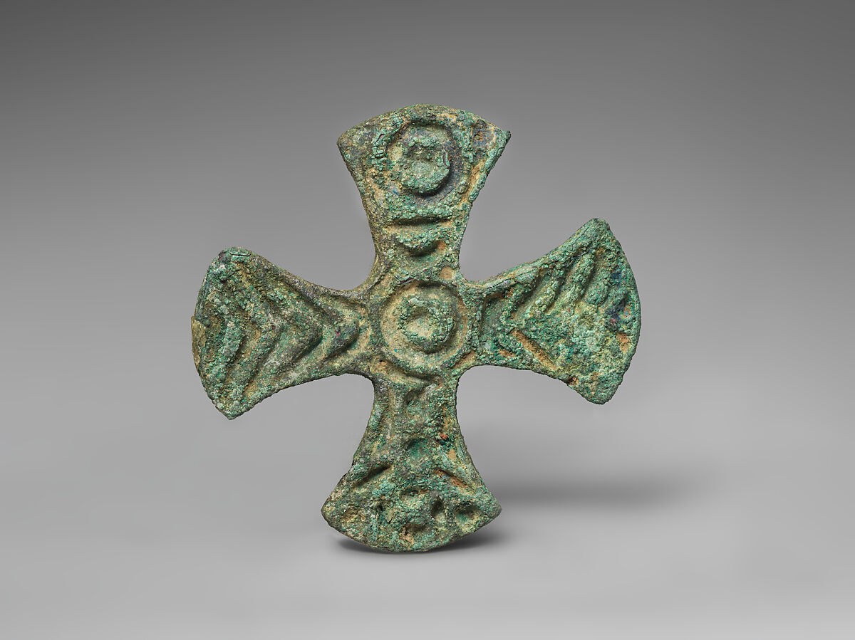 Stamp seal (maltese cross base with bird-shaped handle) with geometric design, Bronze, Iranian