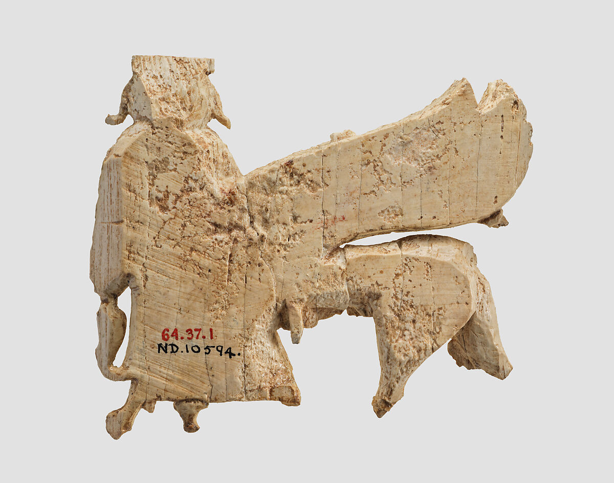 Openwork plaque with a striding sphinx, Ivory, Assyrian