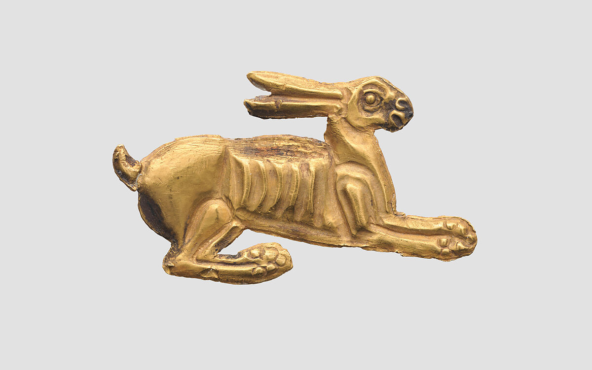 Inlay for a silver plate in the form of a hare, Gold, Scythian 