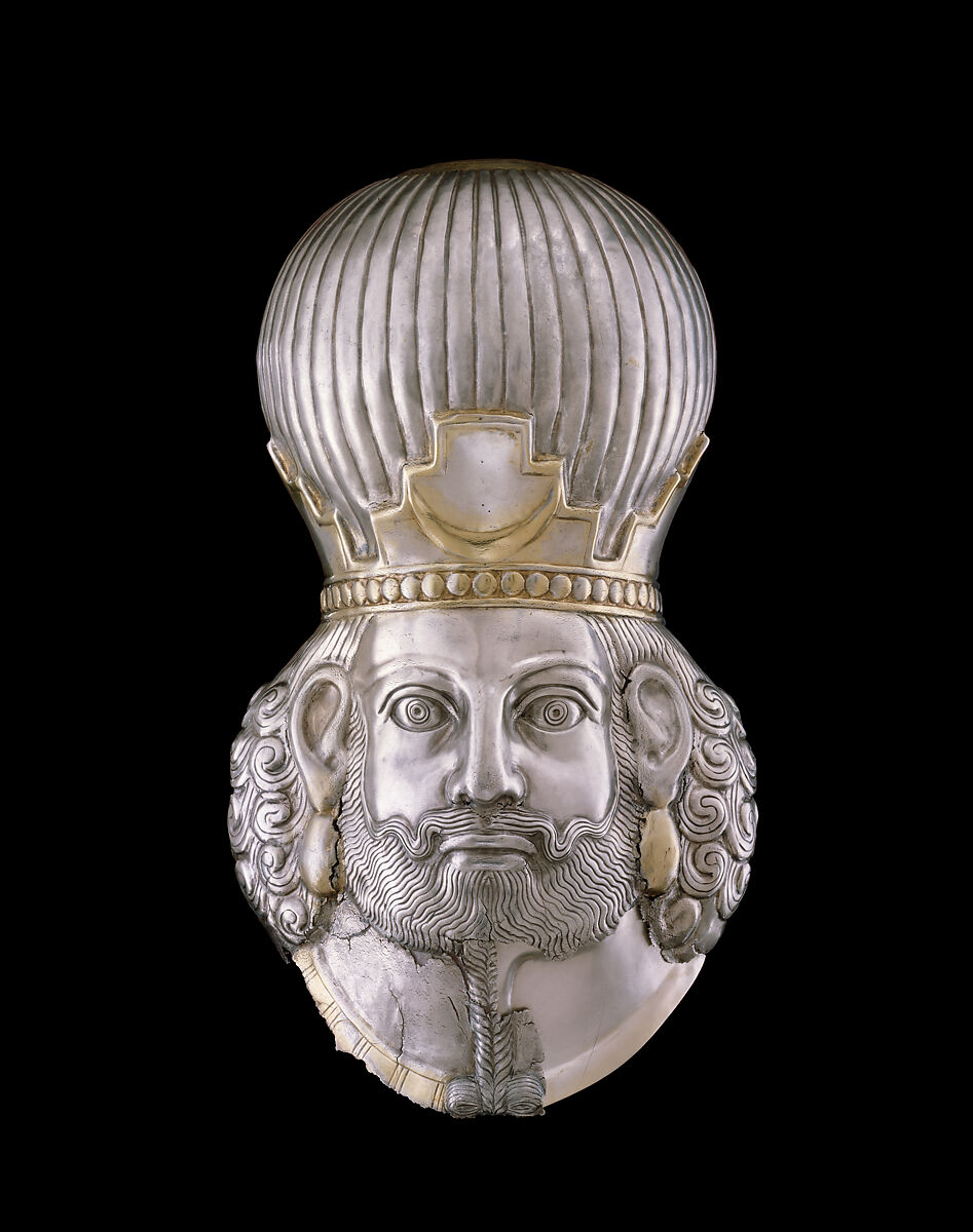 Head of a king, Silver, mercury gilding, Sasanian 