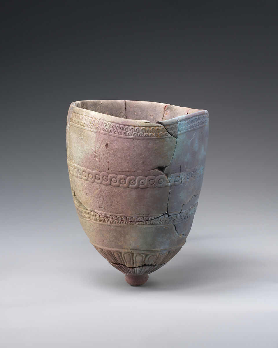 Beaker with tongue and guilloche patterns, Glass, Egyptian Blue, Iran