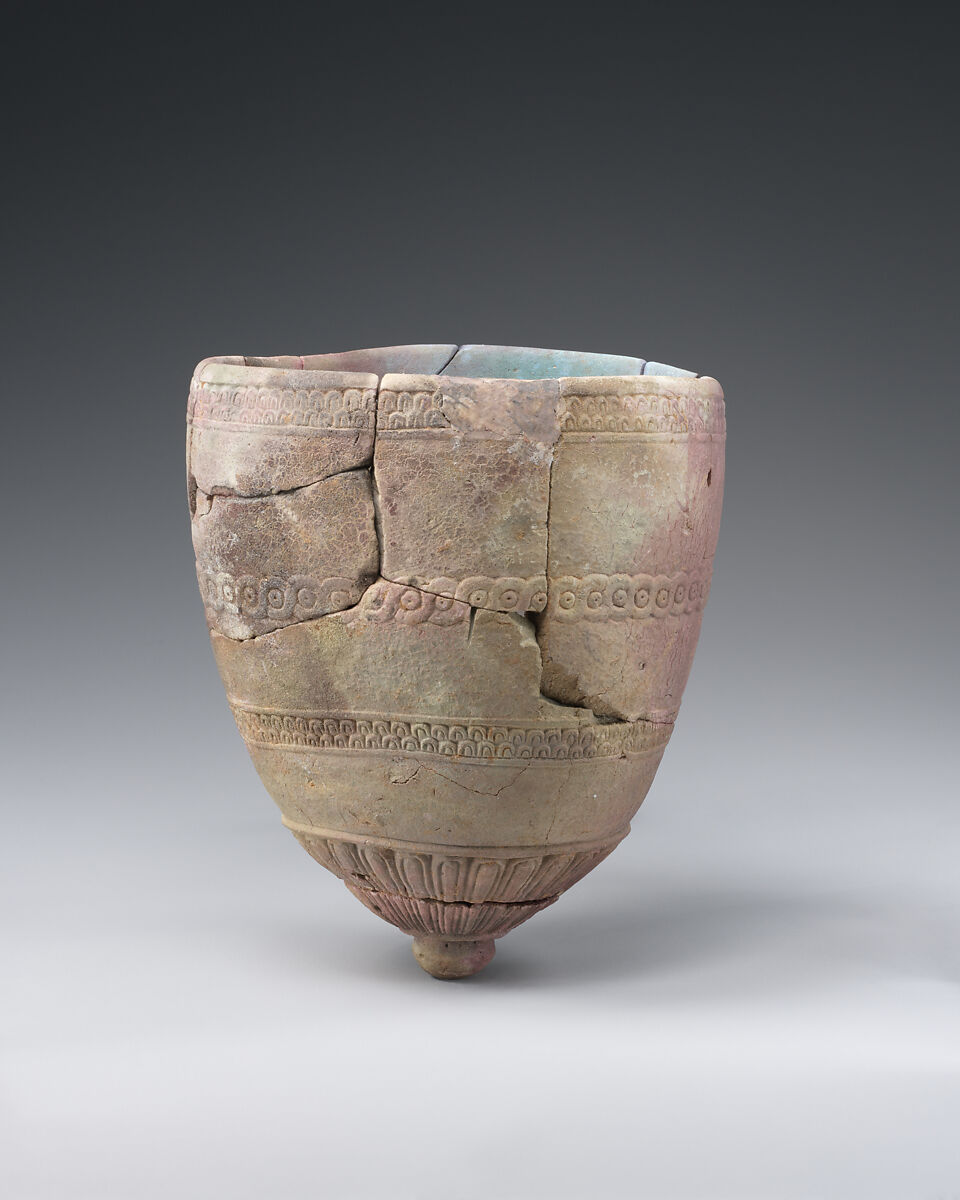 Beaker with tongue and guilloche patterns, Glass, Egyptian Blue, Iran