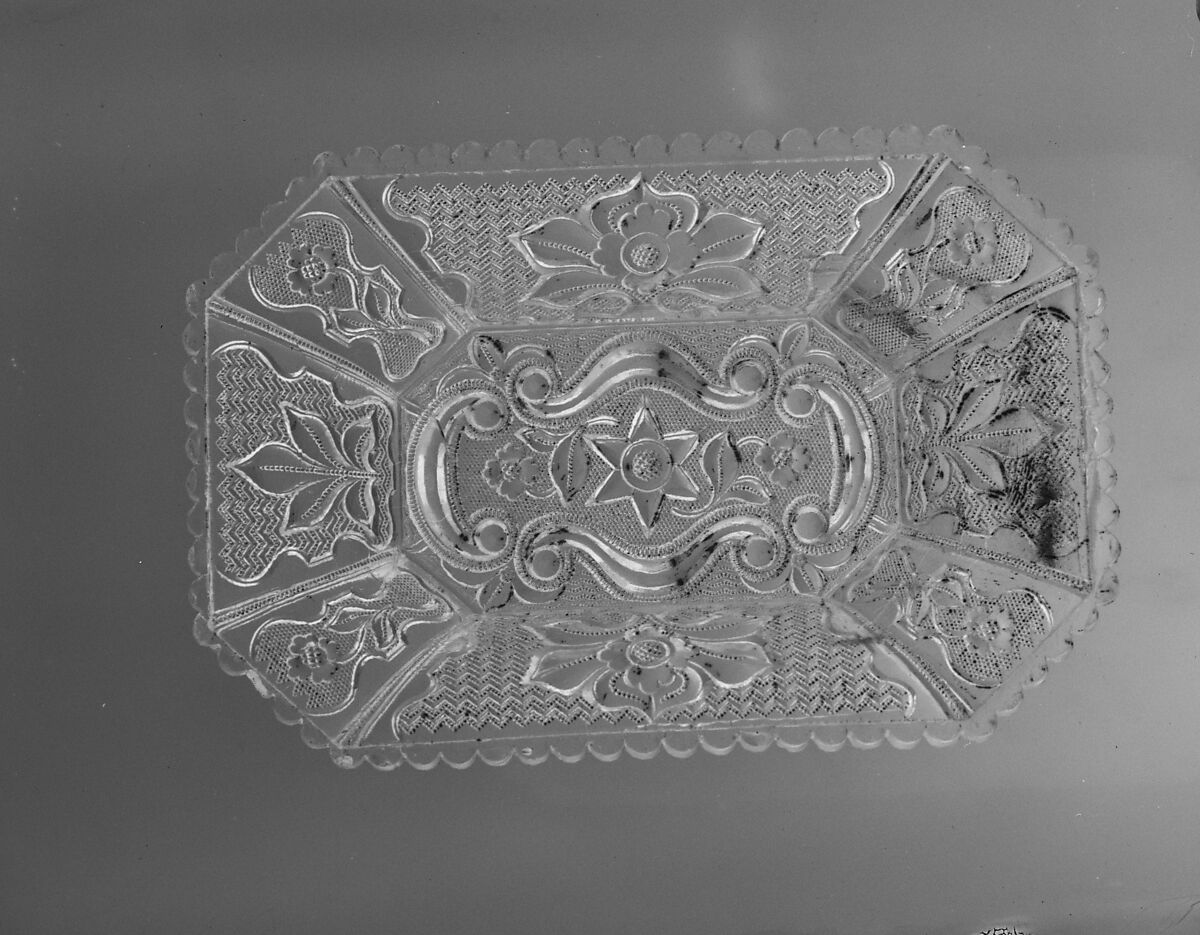 Dish, Lacy pressed glass, American 