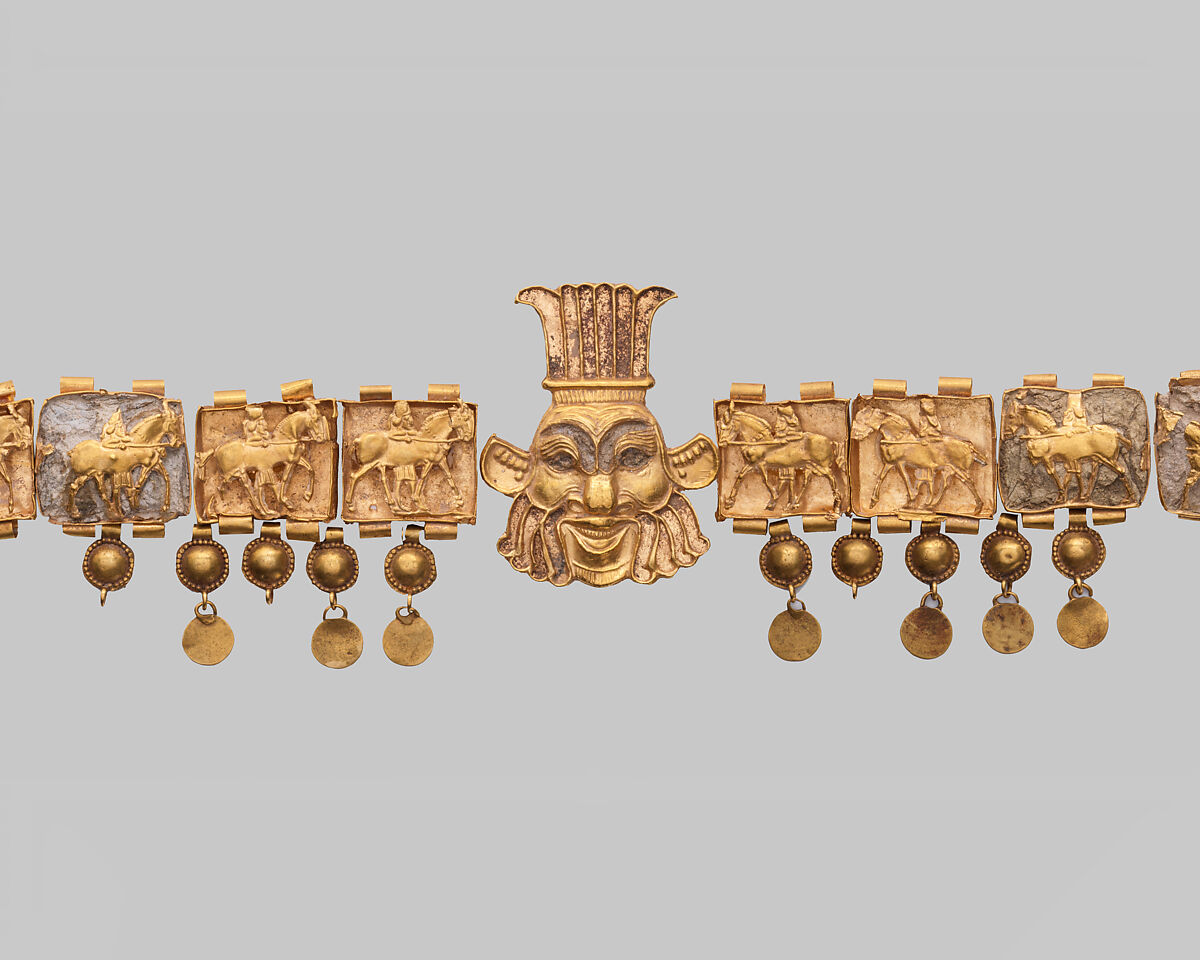 Necklace with the head of the Egyptian god Bes, Gold, Achaemenid