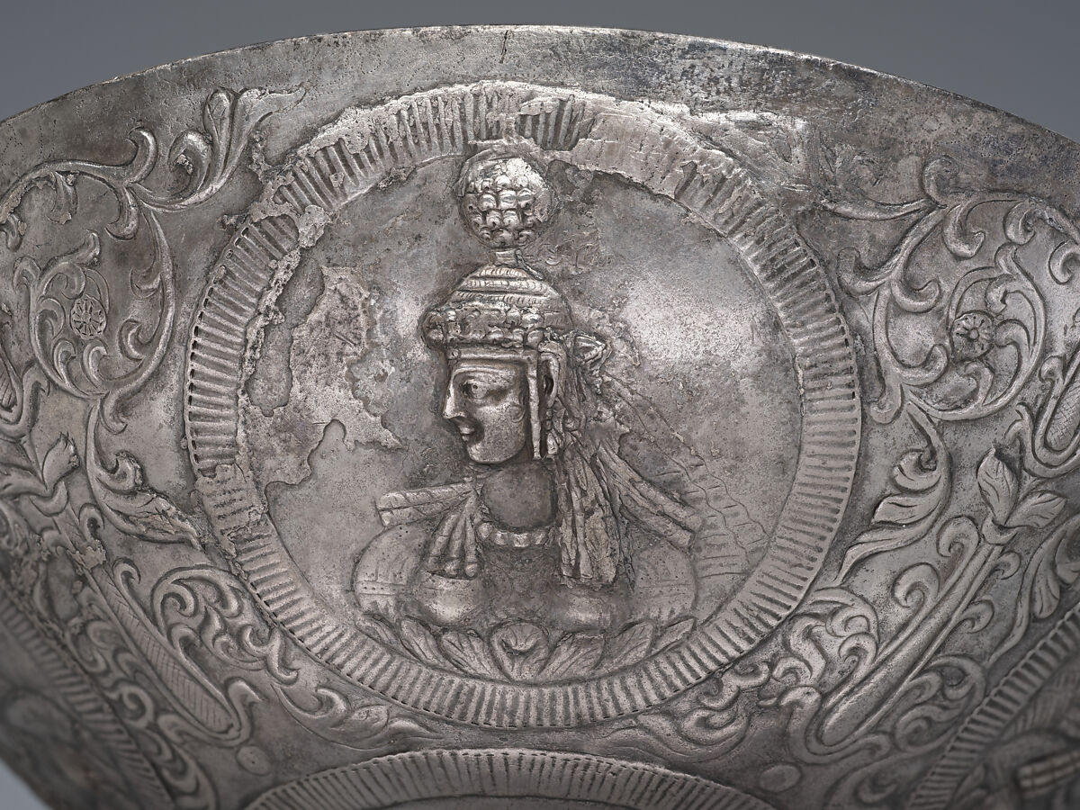 Bowl with female busts in medallions, Silver, Sasanian