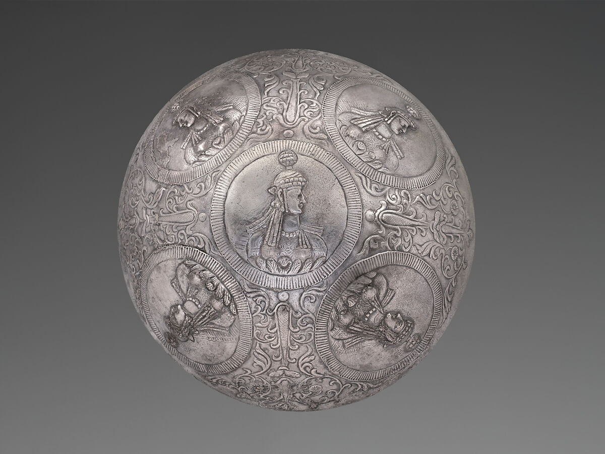 Bowl with female busts in medallions, Silver, Sasanian