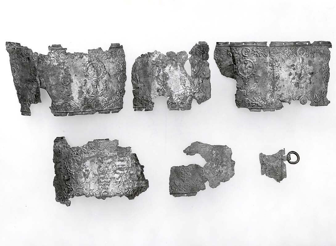 Belt fragments with deities on bulls and lions, Bronze, Urartian 