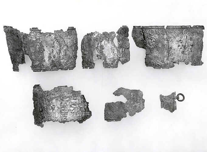 Belt fragments with deities on bulls and lions