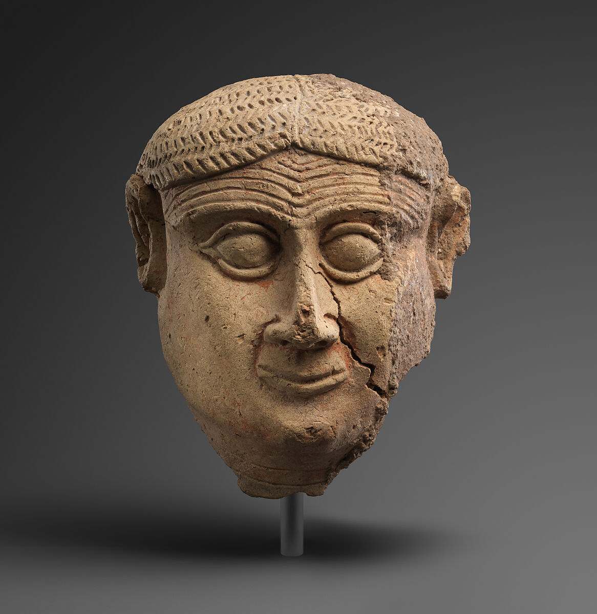 Head of a male, Ceramic, paint, Babylonian 