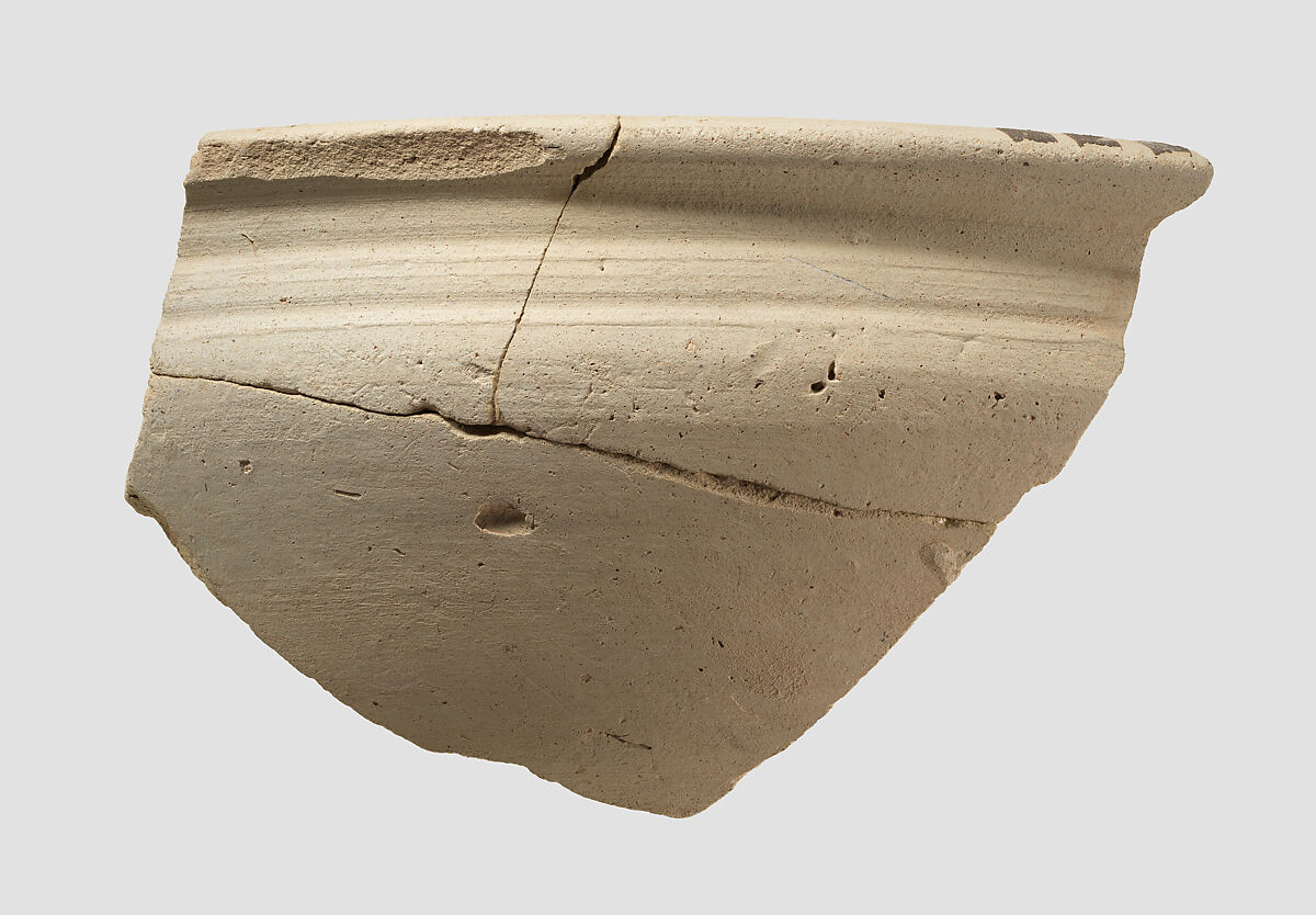 Carinated bowl sherd, Ceramic, bitumen (?) 