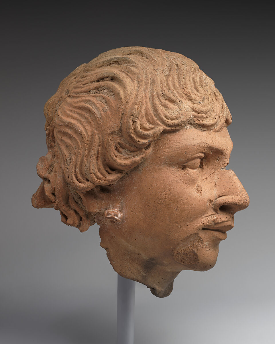 Head of a male figure, Ceramic, Kushan