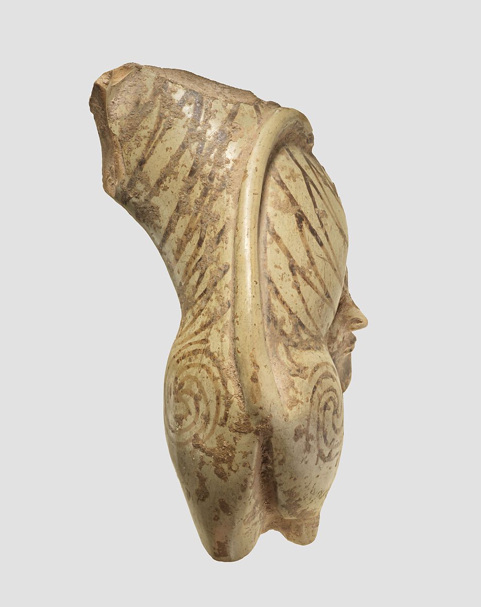 Fragmentary figure of a man and a lion in combat, Ceramic, paint, Iran