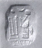 Stamp seal (octagonal pyramid) with cultic scene, White Chalcedony (Quartz), Assyrian 