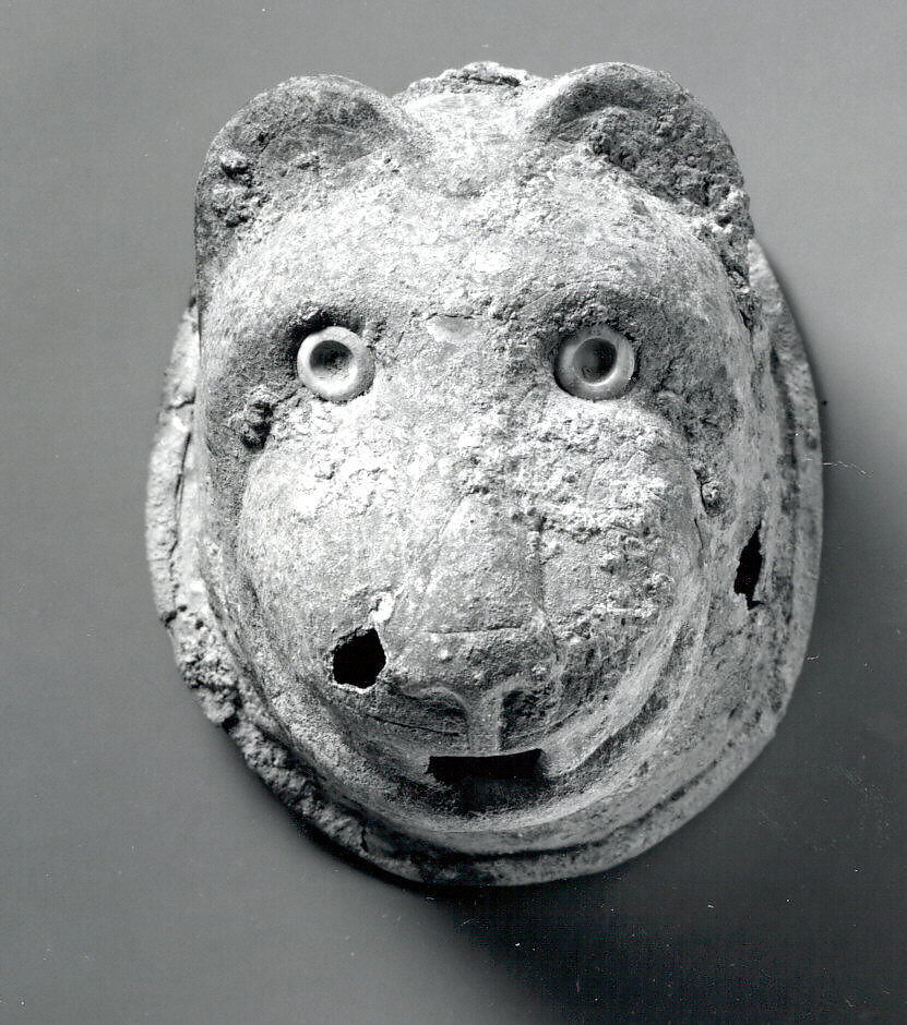 Head of a lion, Copper alloy, inlaid with shell
