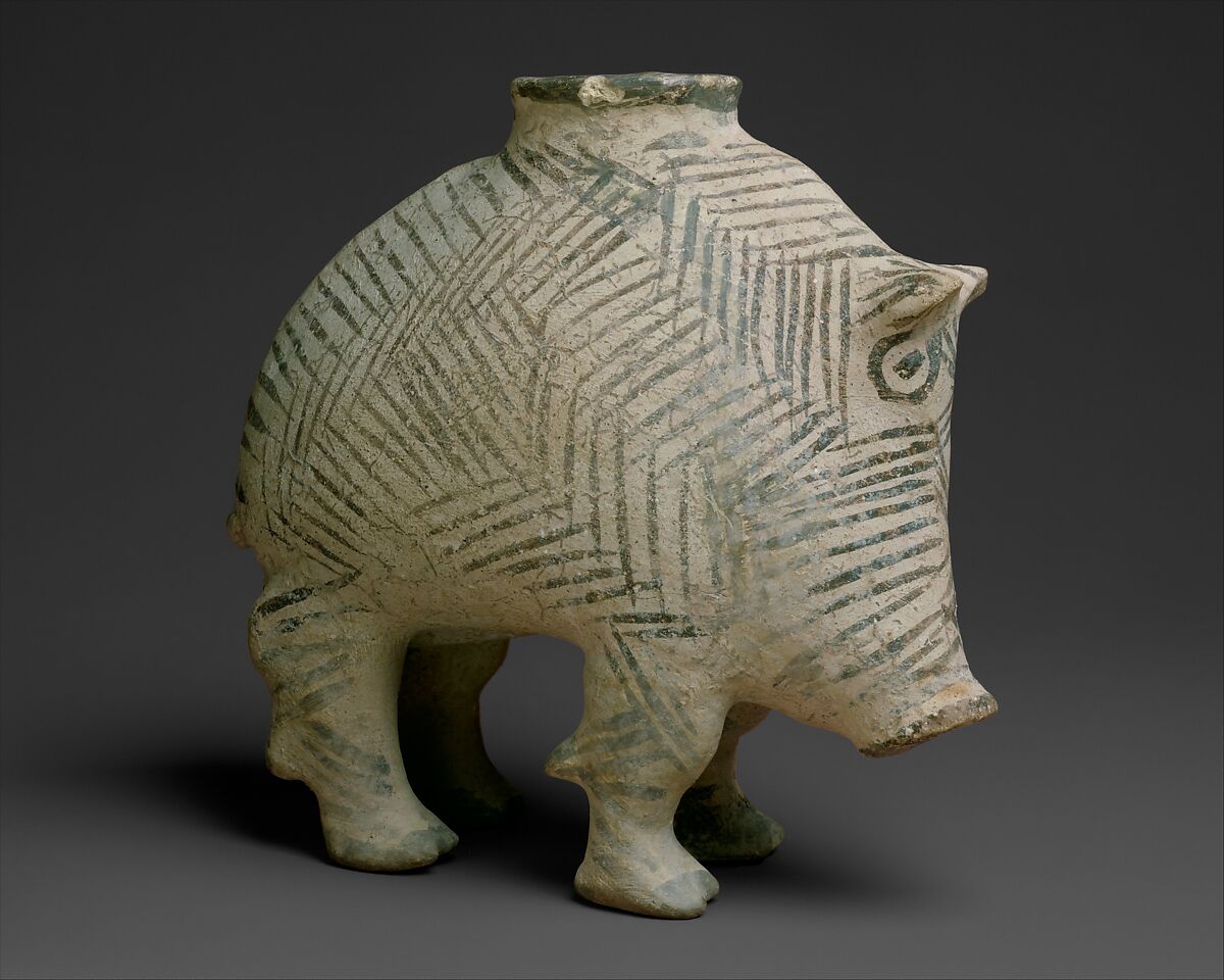 Vessel in the form of a boar, Ceramic, paint, Proto-Elamite 