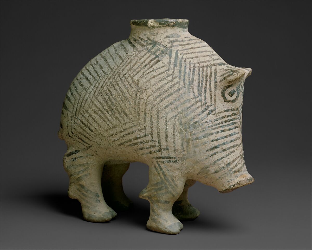 Vessel in the form of a boar, Ceramic, paint, Proto-Elamite