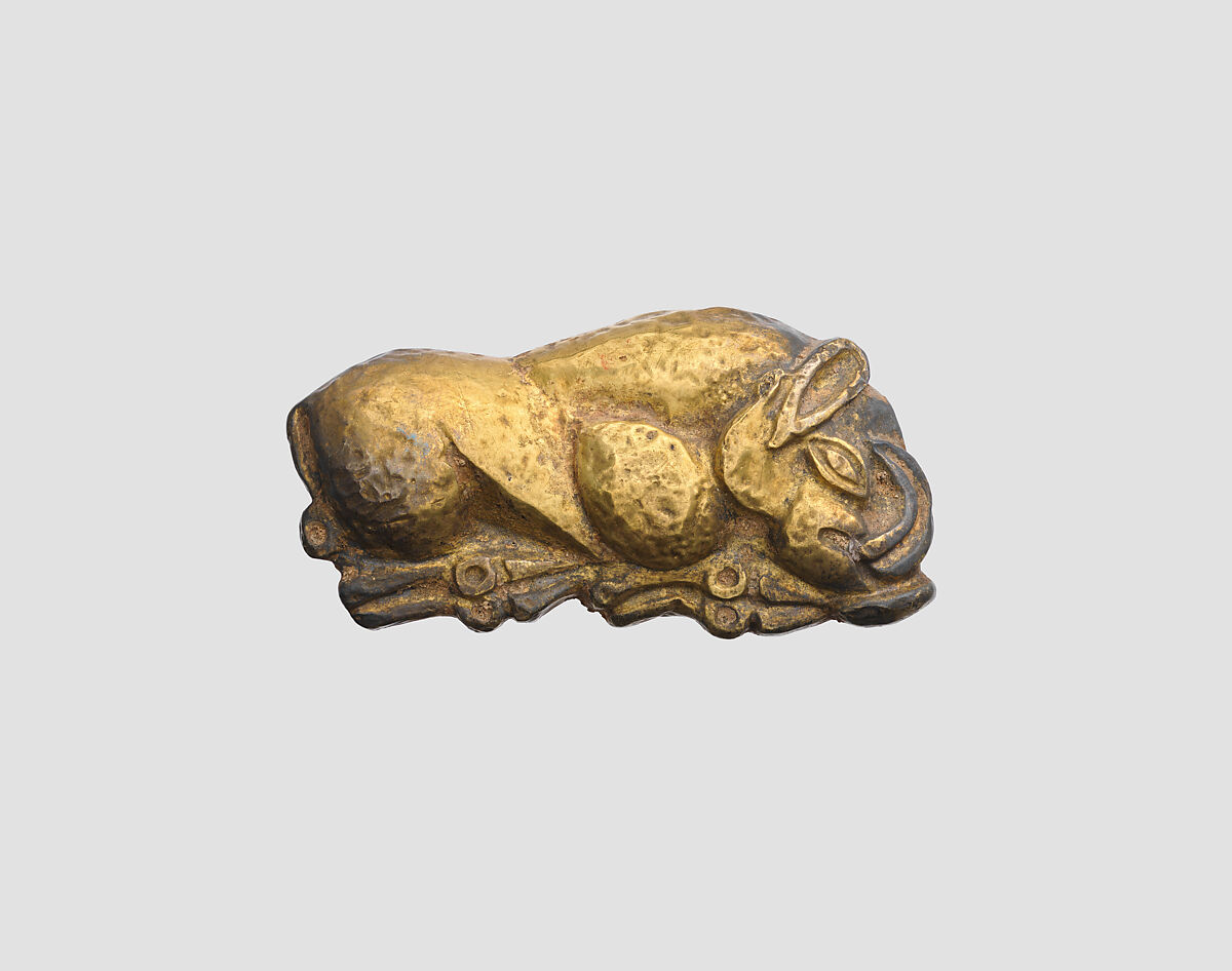 Harness or bridle ornament in the form of a boar, Gold, bone, silver, Scythian 