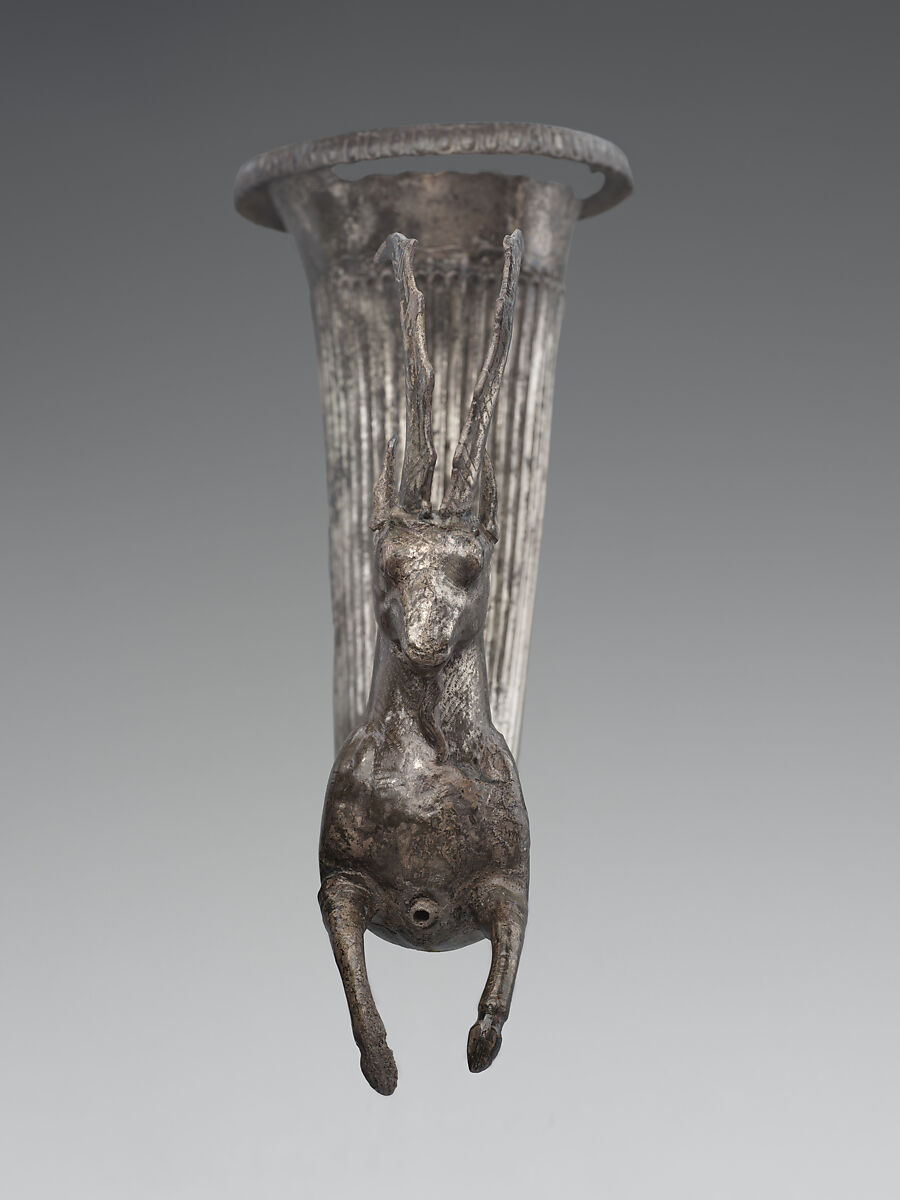 Rhyton terminating in the forepart of a wild goat, Silver, Thrace