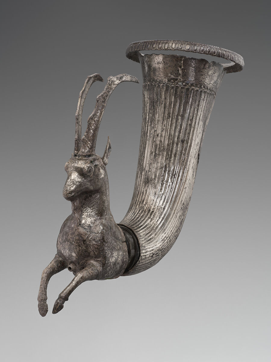 Rhyton terminating in the forepart of a wild goat, Silver, Thrace 