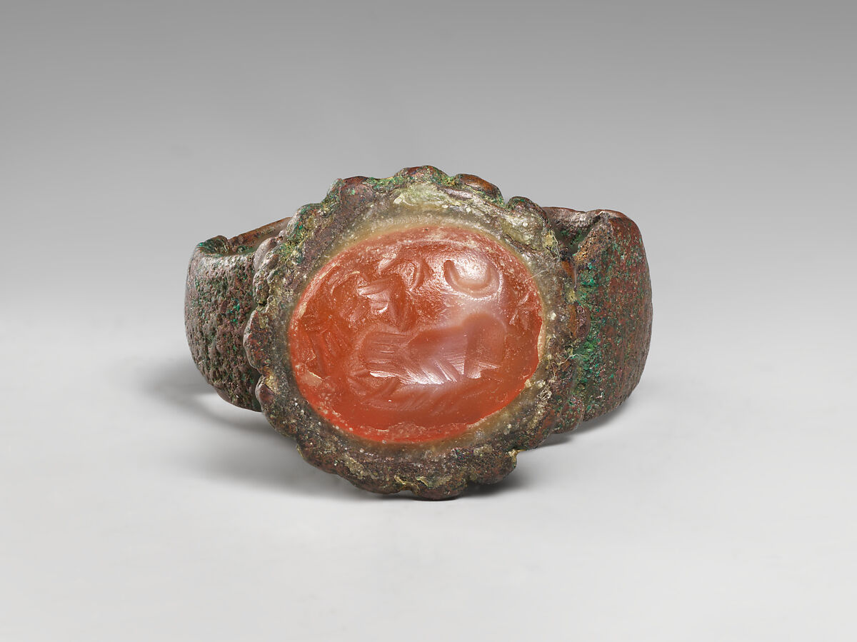 Ring, Bronze, carnelian, Sasanian