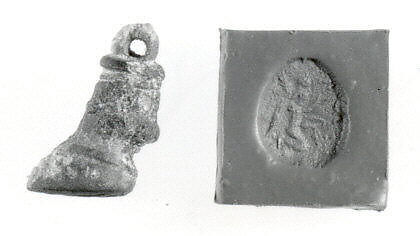 Stamp seal (hoof with loop handle) with divine being, Copper/bronze alloy, Urartian 