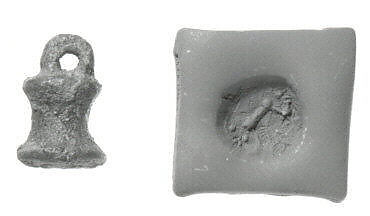 Stamp seal (bell-shaped with loop handle) with monster, Copper/bronze alloy, Urartian 