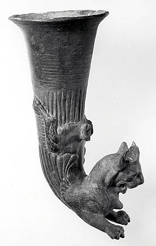 Rhyton terminating in a horned lion