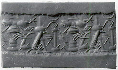Cylinder seal with cultic scene, White Chalcedony (Quartz), Assyro-Babylonian 