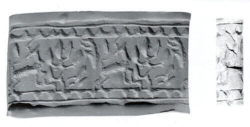 Cylinder seal and modern impression: horned animal and tree, Faience, Elamite 