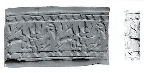 Cylinder seal and modern impression: horned animal and tree
