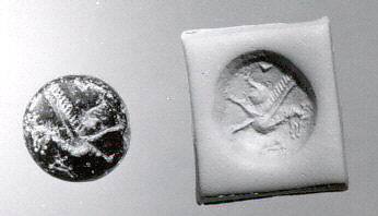 Stamp-cylinder seal (with loop handle) with monsters, Chrysotite, Urartian 